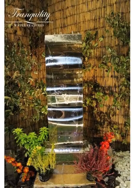 Tranquility Water Features Small Modern Stainless Steel Solar Cascade Tabletop Water Feature in Grey and Silver