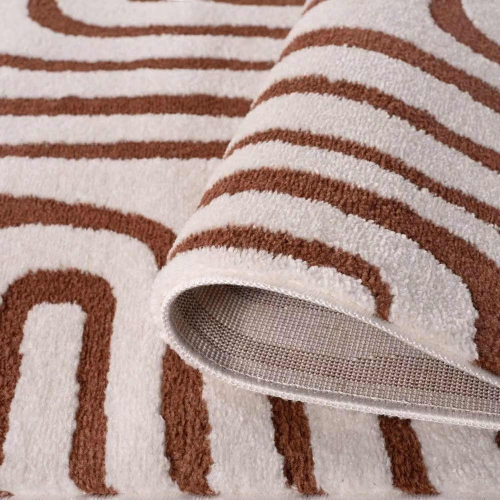 THE RUGS Loft Curved Line Modern Area Rug in Terracotta, W: 160 cm, D: 230 cm – 5