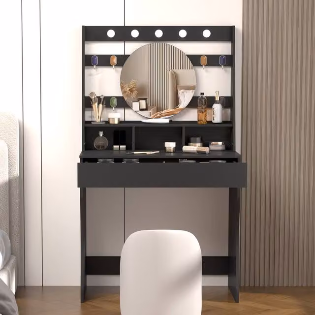 KEEPREAPER Modern Hollywood LED Dressing Table in Matt Black – 1