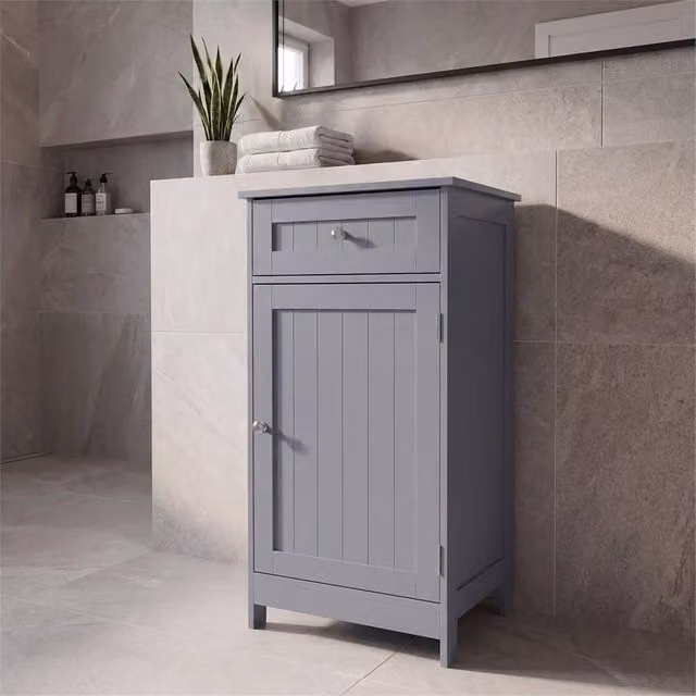 FORGEVIO Grey Freestanding Bathroom Storage Cabinet with 1 Door and 1 Drawer