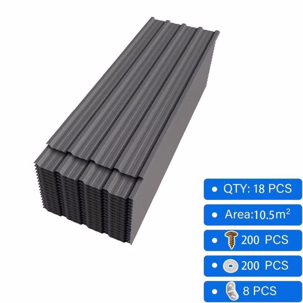 NESTLUNE 18-Piece Galvanised Steel Corrugated Metal Roof Sheet Panels in Grey, W: 100 cm, H: 15 cm – 2