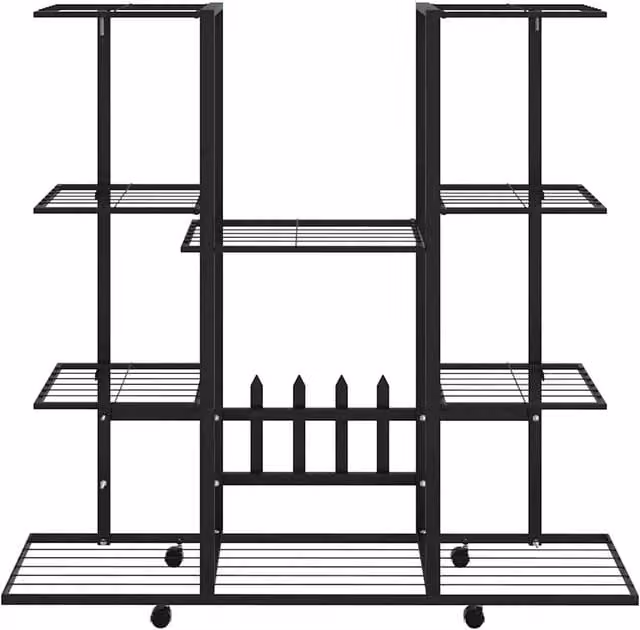 Berkfield Home Durable Metal Flower Stand with Wheels in Black, W/D/H: 94.5 x 24.5 x 91.5 cm