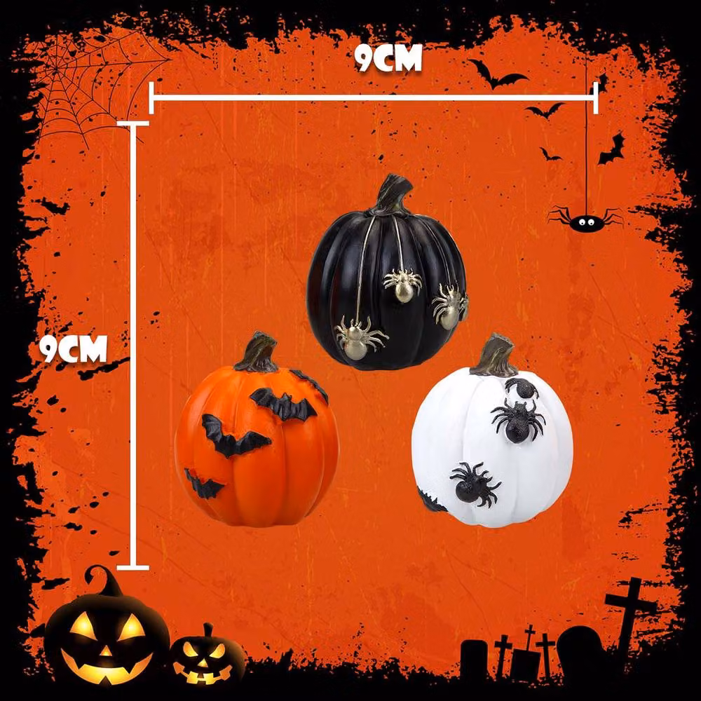 VFM e-Store Halloween Polyresin Pumpkin Tabletop Decor, 3 Pack, Black, Orange and White – 2