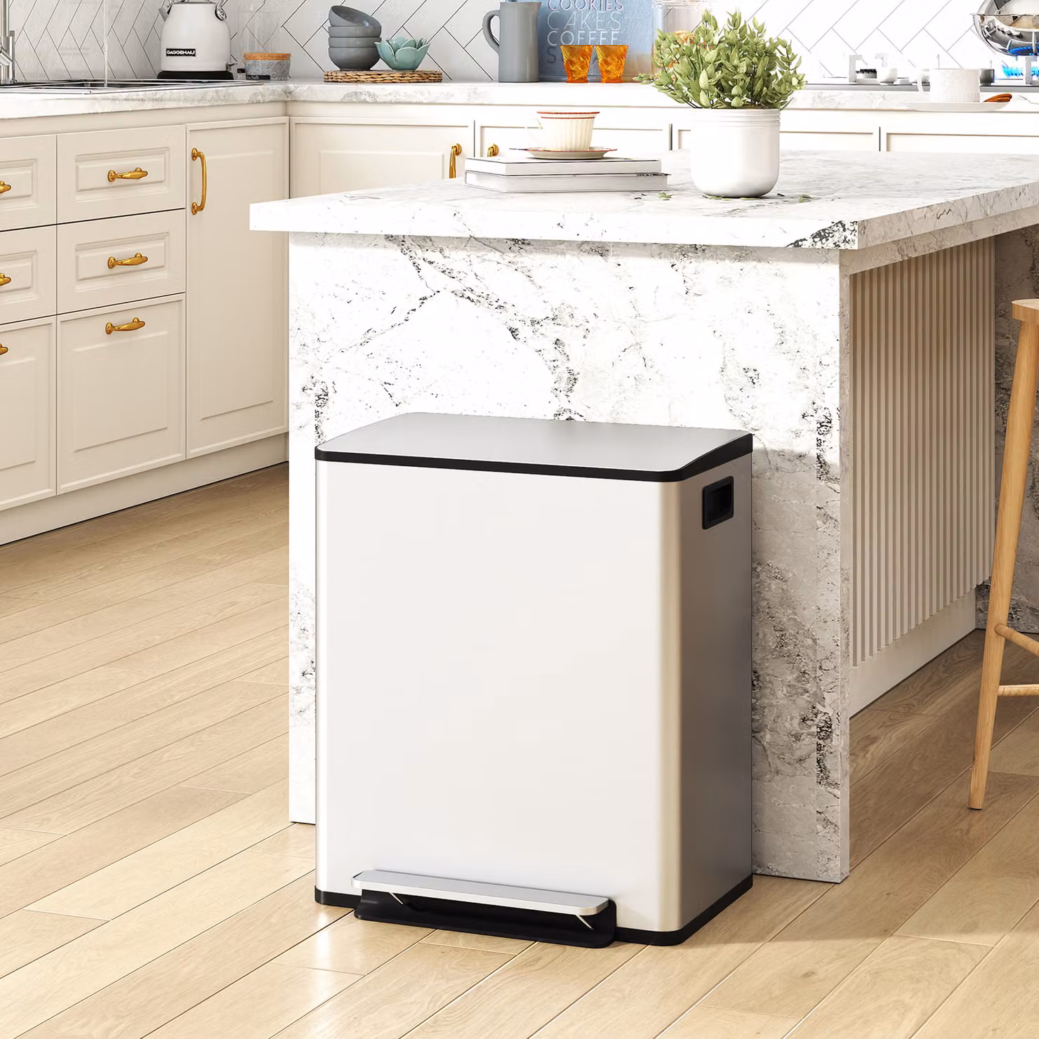 HOMCOM 50L Dual Compartment Stainless Steel Pedal Bin with Deodoriser Holders, Silver – 2
