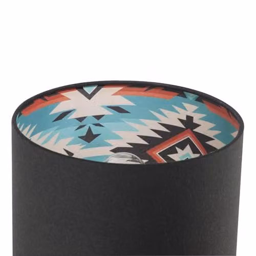 Happy Homewares Modern Aztec Designed Cylinder Lamp Shade in Black, Red and Petrol Linen Fabric, W/D/H: 18 x 18 x 25 cm – 3