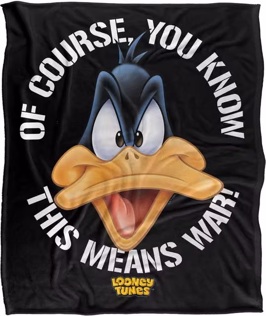 Warner Bros. Looney Tunes Daffy Big Head This Means War Super Soft Silky Touch Fleece Throw Blanket, Multicolour, W: 152 cm, D: 127 cm – 6