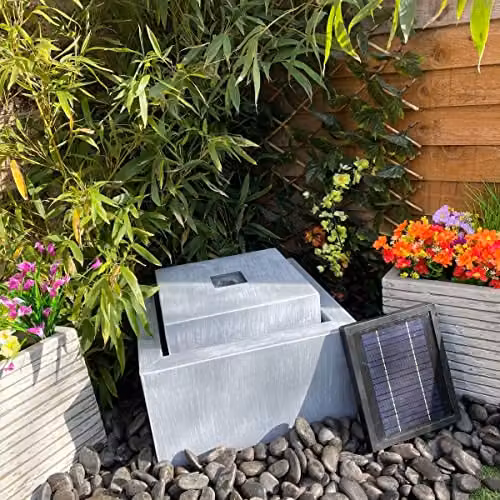 Westbury Garden Products Tranquility Zinc Cube Solar Powered Metal Water Feature, Grey, W/D/H: 40 x 40 x 30 cm – 4