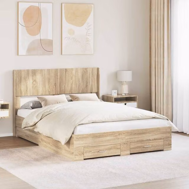 Berkfield Home Sonoma Oak Bed Frame with Storage Drawers and Headboard, Brown, W: 150 cm, D: 200 cm – 1