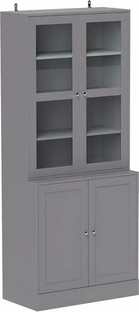 Rolipo Double Storage Display Cabinet in Grey with Glass Doors and Adjustable Shelves – 1