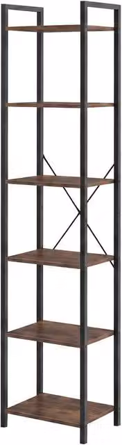 Levede 6-Tier Tall Narrow Bookshelf with Door, Walnut and Brown, W/D/H: 30 x 30 x 187.5 cm – 4