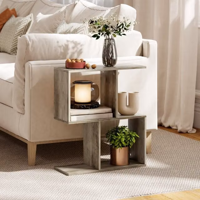 HOMCOM S-Shaped 3-Tier Narrow Side Table in Grey