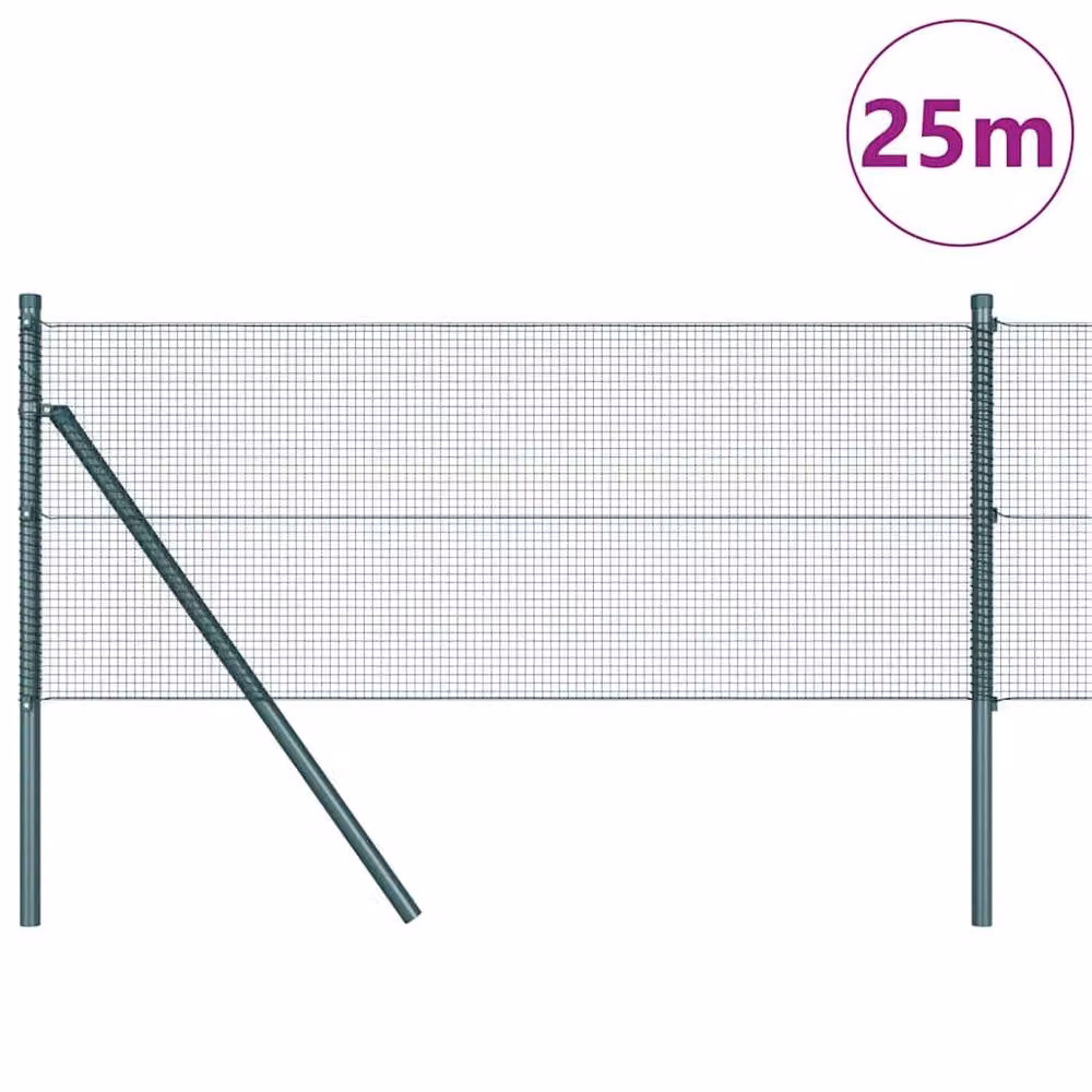 Berkfield Home Green Steel Welded Wire Fence with 13 Posts, W: 0.6 m, L: 25 m – 2