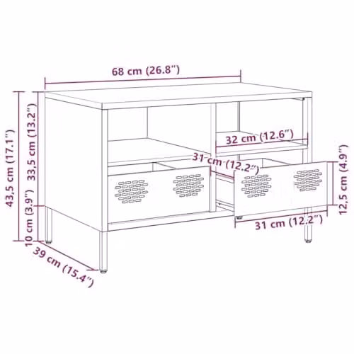 vidaXL Industrial TV Cabinet in White Metal, W: 68 cm, D: 39 cm, H: 43.5 cm