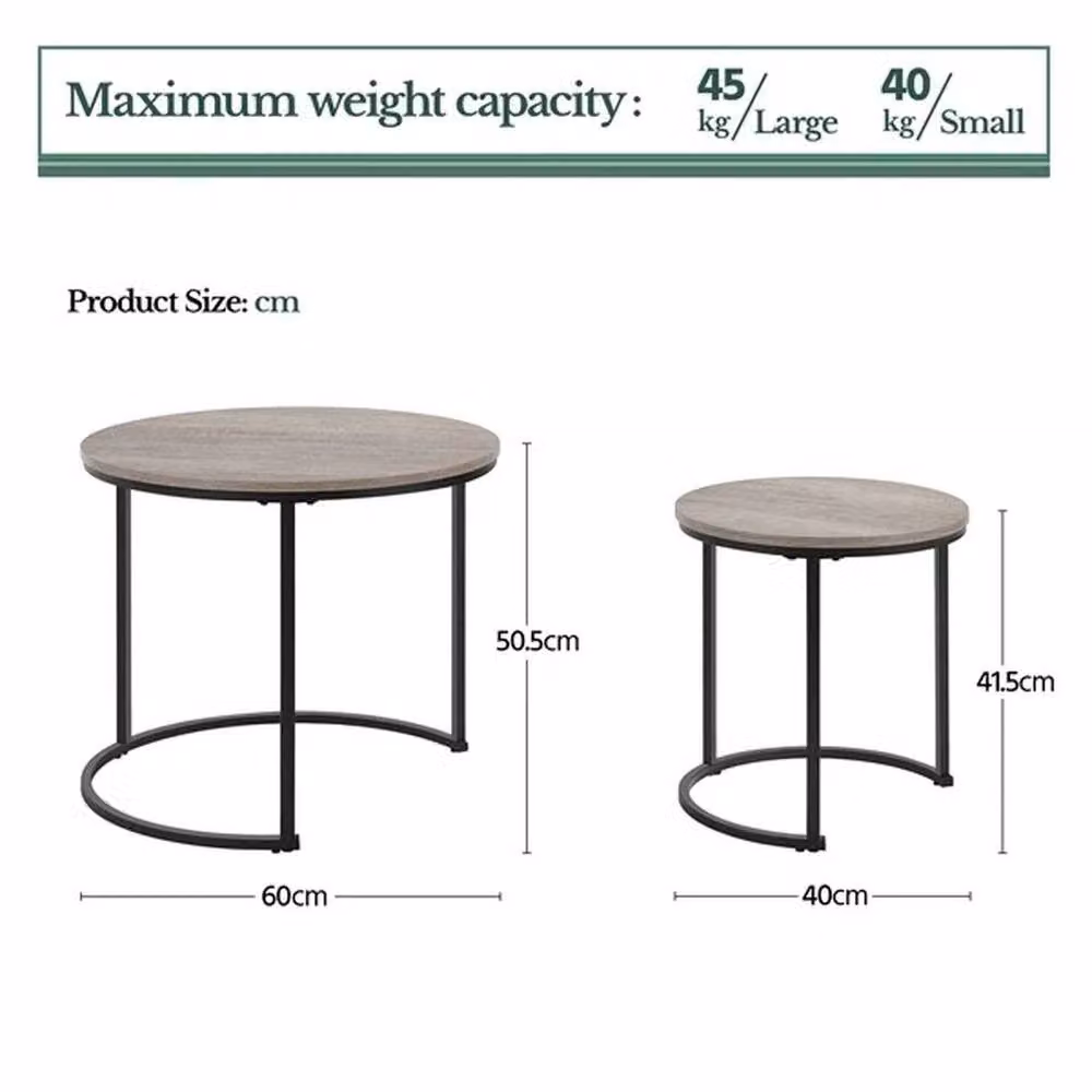 EONLION Set of 2 Round Nesting Tables in Brown and Black – 2