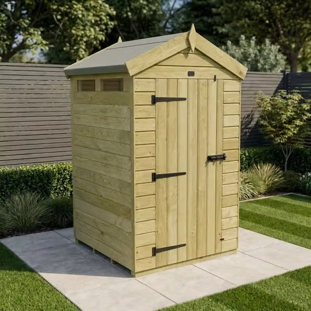 Total Sheds Green Wood Pent Security Shed with Single Door and Lock