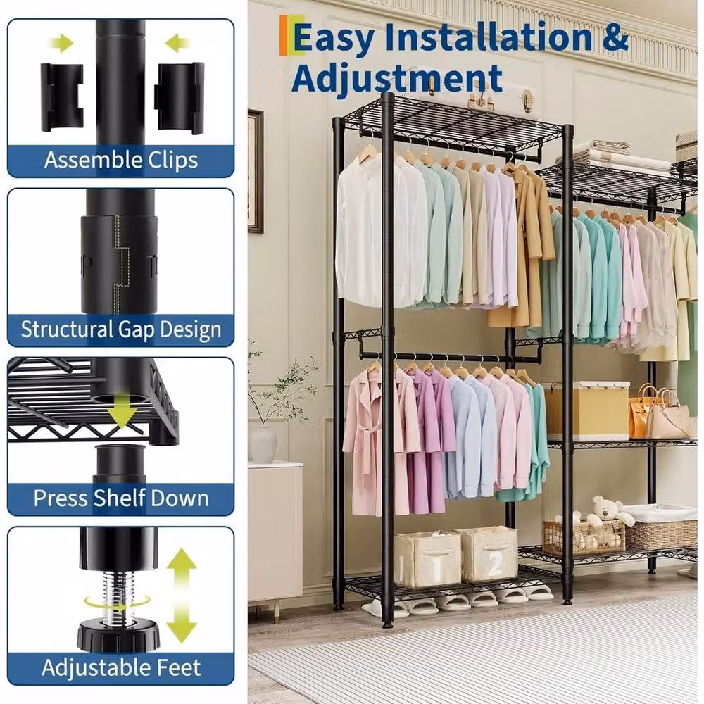 VOGREX Heavy Duty Metal Clothes Rail in Matt Black – 3
