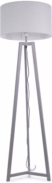 ValueLights Modern Grey Wood Floor Lamp with Fabric Cylinder Drum Shade
