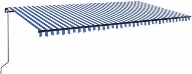 Berkfield Home Manual Retractable Awning with LED, Blue and White Striped Polyester, W: 600 cm, D: 300 cm – 1