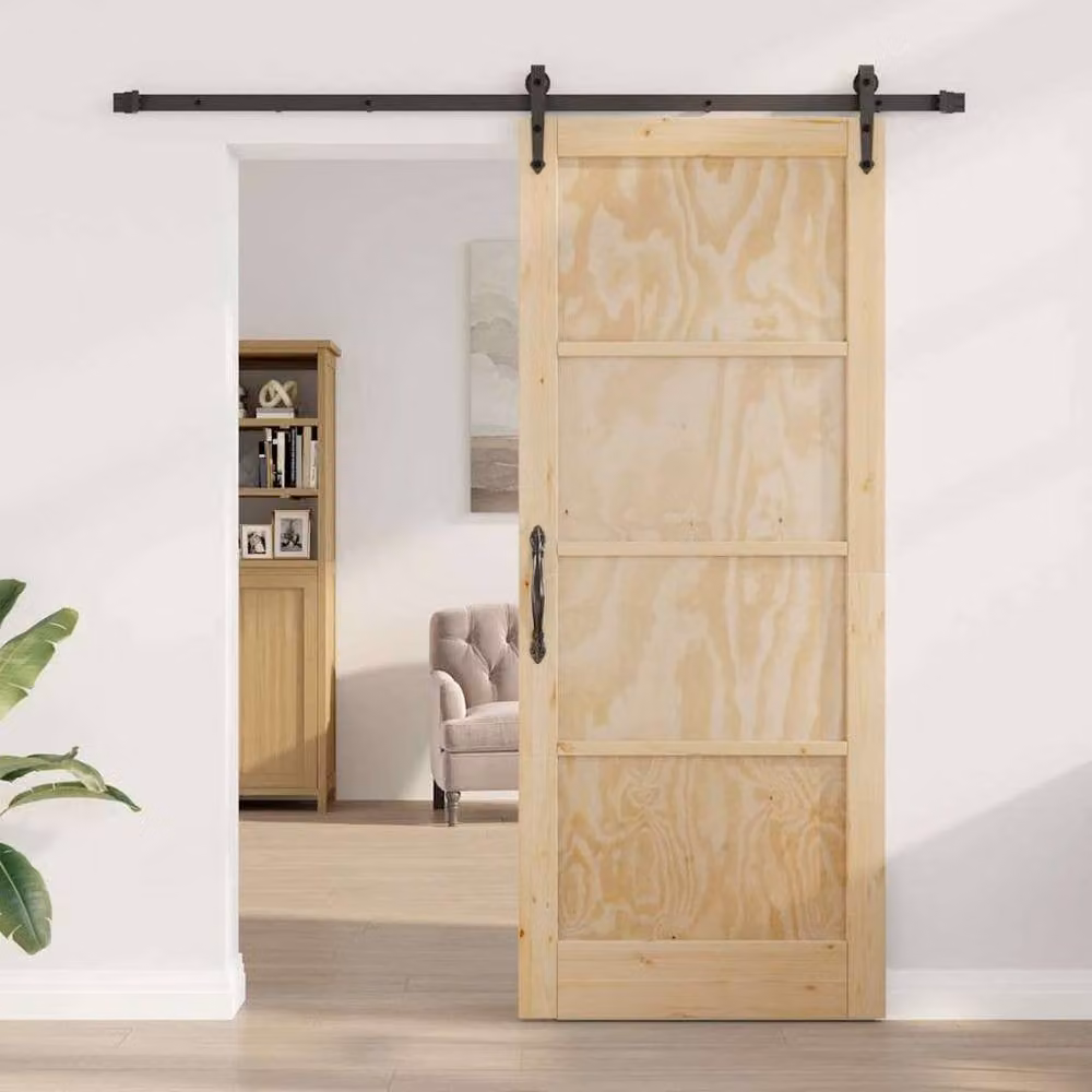 Berkfield Home Rustic Sliding Door with Hardware Set, Solid Pine Wood, Brown, W: 86 cm, H: 211 cm – 1