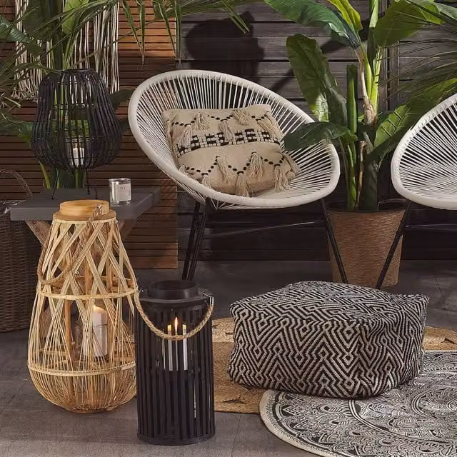 Wyld and Coco Black Boho Style Oval Tabletop Pillar Candle Holder, Height: 40 cm