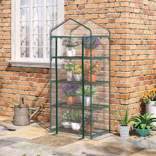 Outsunny 4-Tier Portable Mini Greenhouse Plant Grow House in Transparent, White and Green