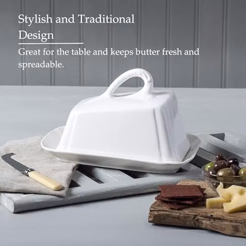 WM Bartleet & Sons Traditional Porcelain Cheese Dish with Lid, White, Diameter: 23 cm – 5