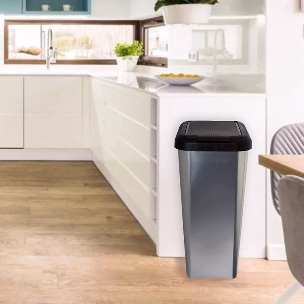 FLAVORA Silver Touch and Lift Rectangular Kitchen Bin with Fingerprint Proof Finish – 5