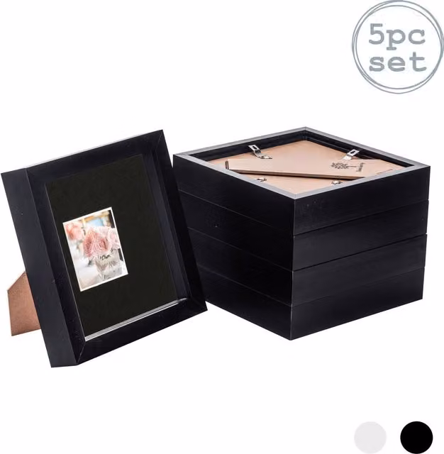 Nicola Spring 5 Piece Black Square 3D Shadow Box Photo Frame Set with Glass and Plastic Components – 2