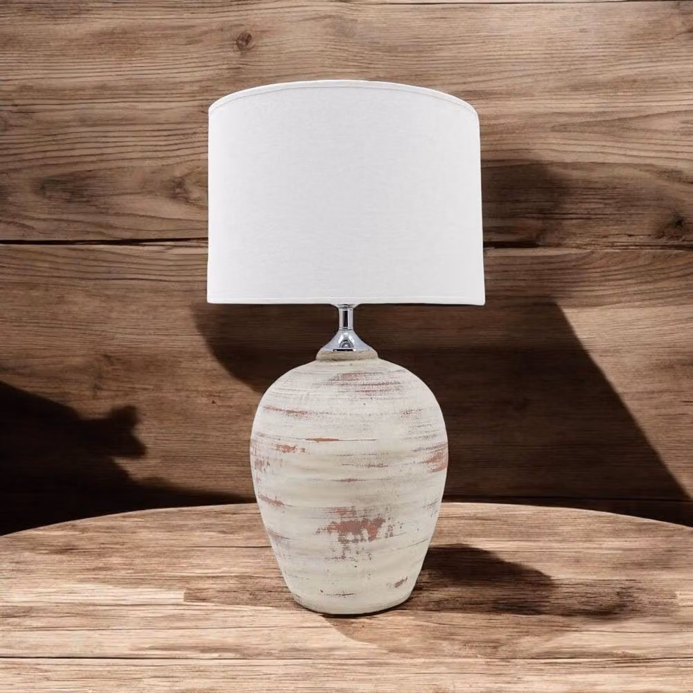 Minster White Ceramic Table Lamp with Fabric Cylinder Shade, W27 x D27 x H61 cm – 3