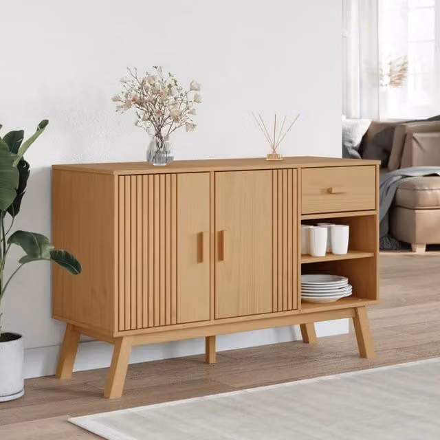 Berkfield Home OLDEN Sideboard in Brown Solid Pine Wood, W/D/H: 114 x 43 x 73.5 cm – 1