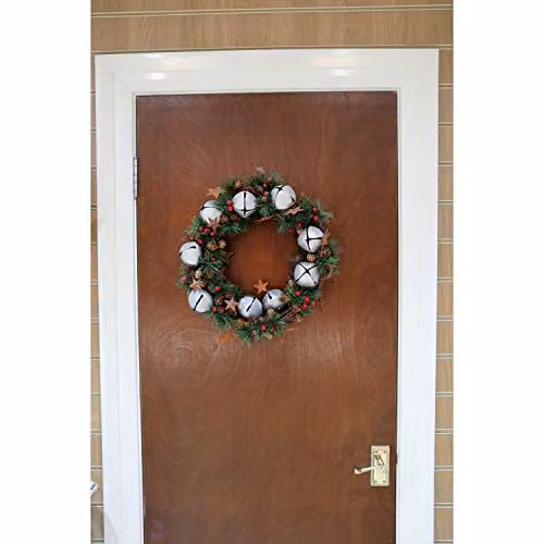 Shatchi Green and Silver Christmas Wreath with Bells, Stars and Pine Leaves, Diameter: 25 cm – 5