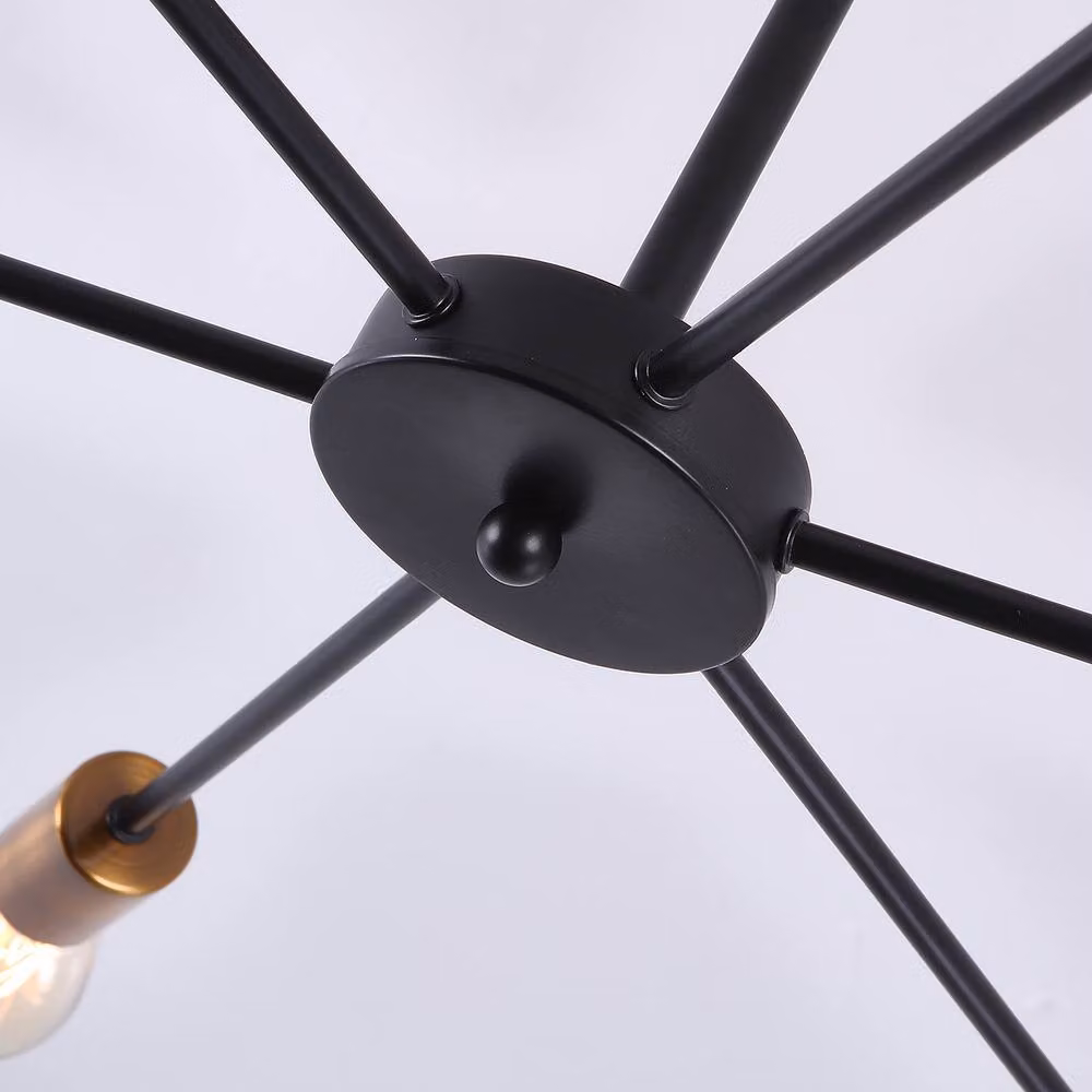 NIVOR 6-Light Sputnik Industrial Mid-Century Flush Mount Ceiling Chandelier in Black and Gold/Brass – 7