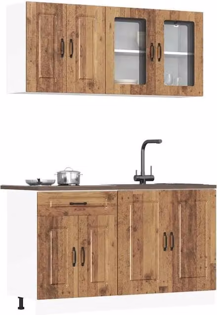 Berkfield Home Kalmar 4 Piece Rustic Kitchen Cabinet Set in Brown Engineered Wood – 1