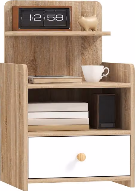 HOMCOM Scandinavian Multi-Storage Bedside Table in White and Wood-Effect MDF – 1