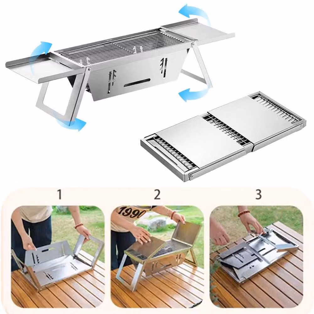 Kelvenix Portable Tabletop Charcoal Barbecue Grill, Stainless Steel, Silver – 2