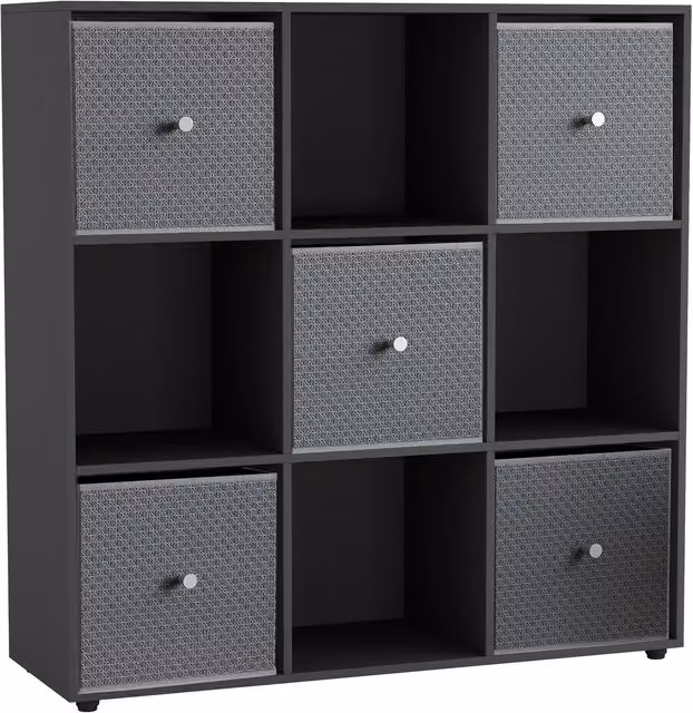 URBNLIVING 9 Cube Storage Unit with Drawers in Black and Grey