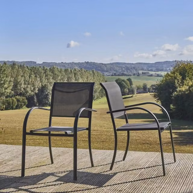 sweeek Set of 2 Modern Aluminium and Textilene Garden Armchairs in Matt Dark Grey – 1