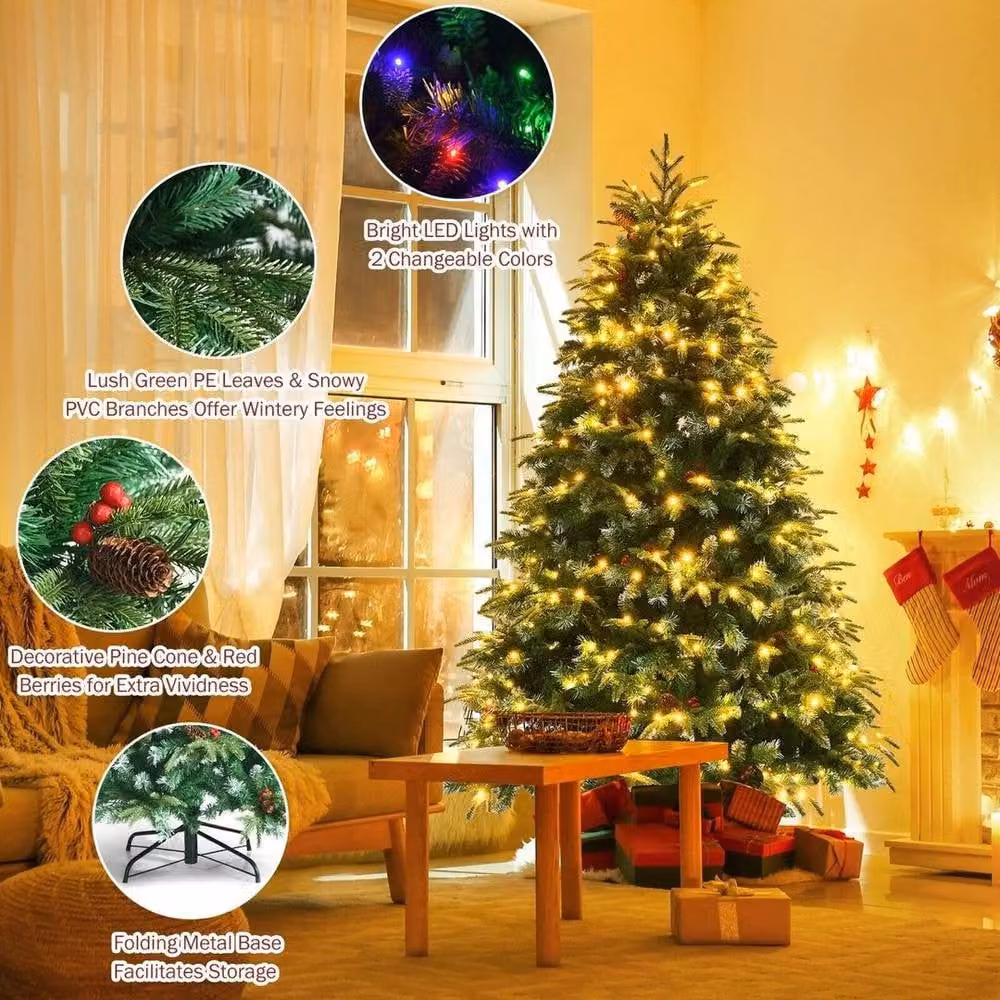 Kelvenix 6ft Pre-Lit Snowy Artificial Christmas Tree in Green with LED Lights – 2