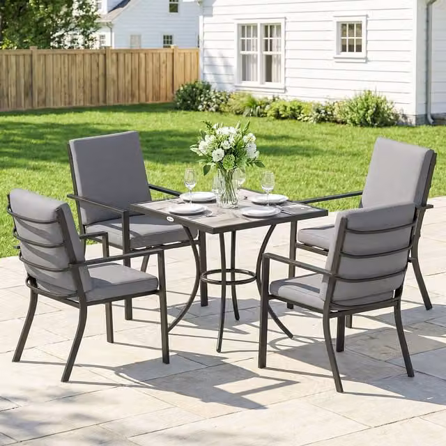 Outsunny 5 Piece Outdoor Dining Set with Cushions in Grey, W/D: 80 x 80 cm