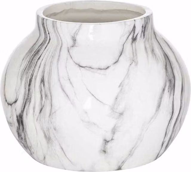 Lemon Pavilion Furniture and Decor Modern Square Ceramic Marble Planter, Grey and White, W: 26 cm, D: 26 cm, H: 20 cm