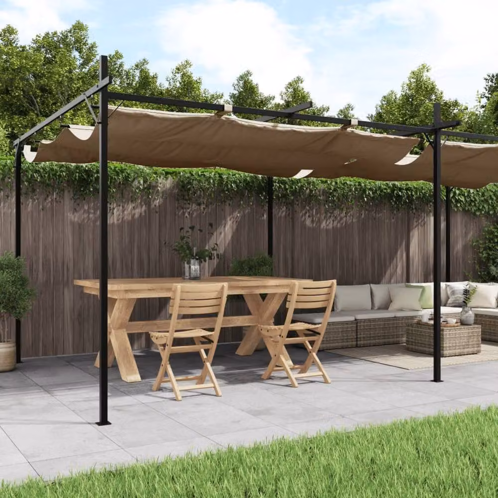 Berkfield Home Pergola with Retractable Roof in Beige, W: 589 cm, D: 292 cm, H: 230 cm – 2