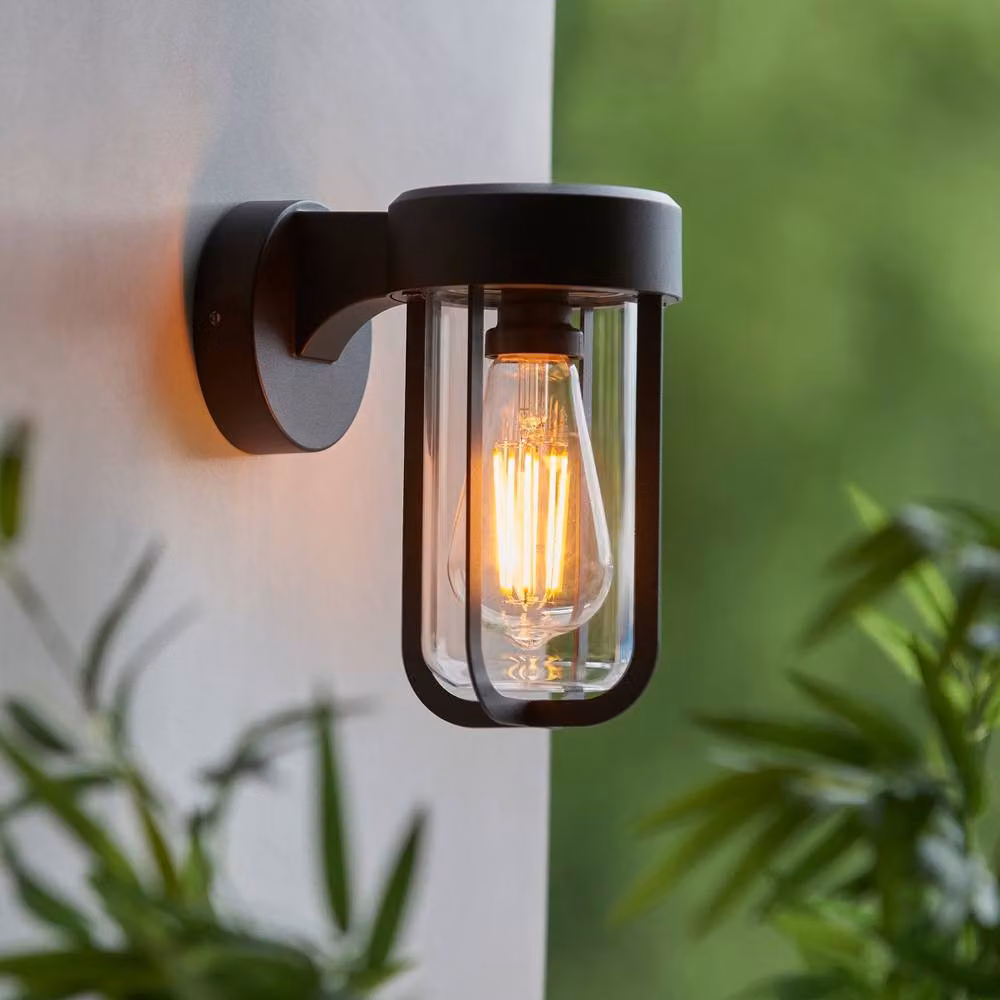 Netlighting Lucca Modern Outdoor Wall Lamp in Black and Transparent Glass with E27 Fitting – 2