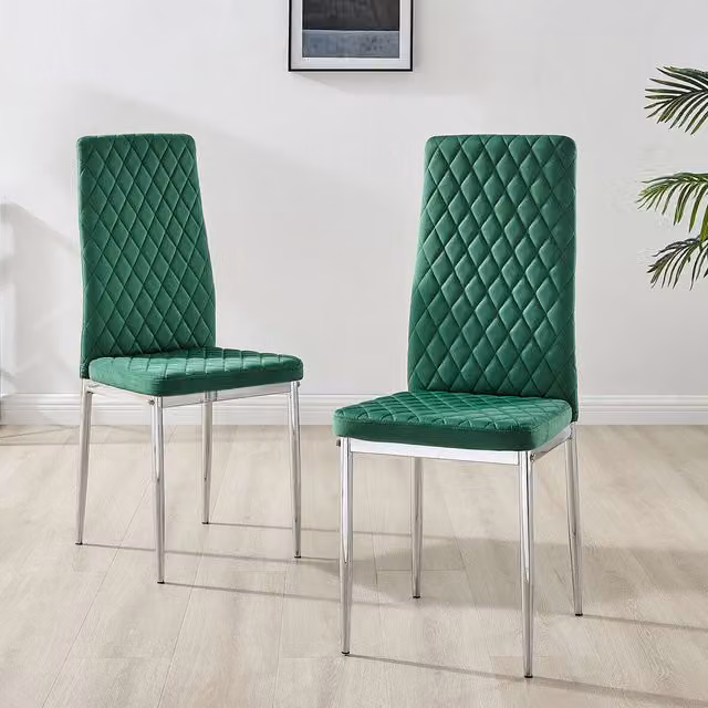 FurnitureboxUK Set of 6 Milan Velvet Dining Chairs in Green with Silver Legs