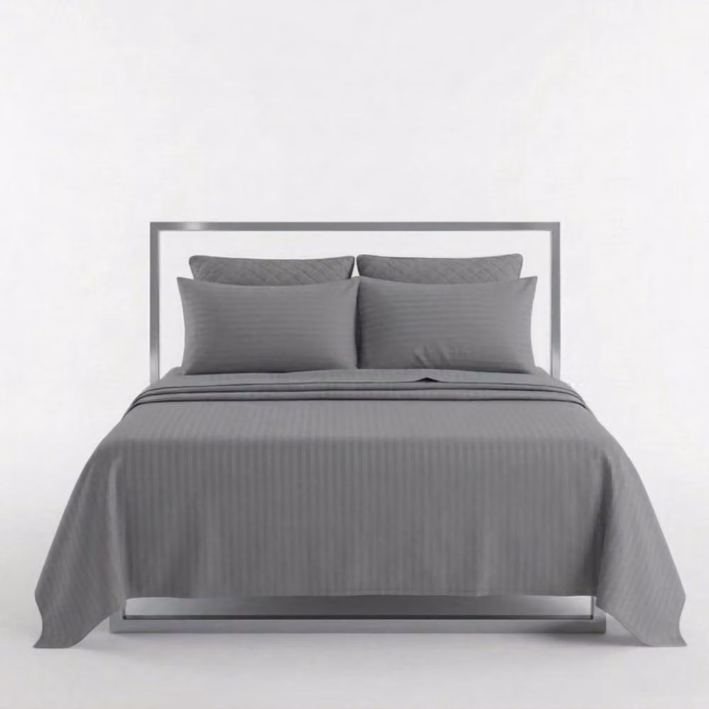 Snug City Luxury Satin Stripe T250 Cotton Rich Soft Flat Sheet Bed Linen in Grey, Size: King (180 x 200 cm) – 2
