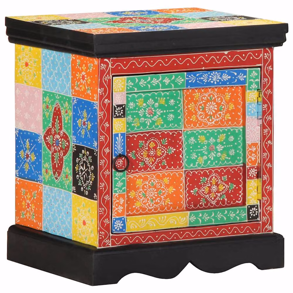 Berkfield Home Beautiful Floral Bedside Cabinet in Multicolour Solid Mango Wood W/D/H: 40 x 35 x 45 cm – 2