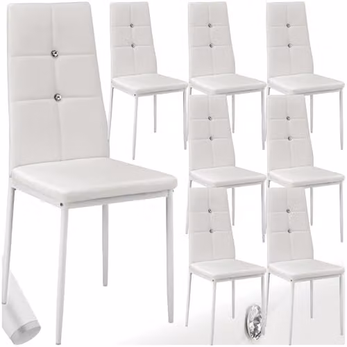 tectake Set of 8 Julien Dining Chairs in White Faux Leather with Metal Legs – 1