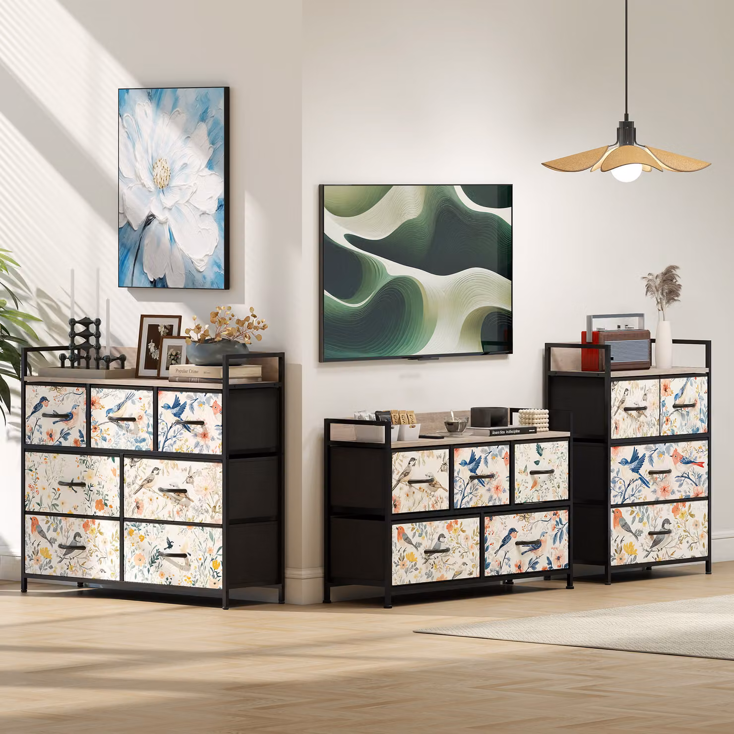 HOMCOM 4-Drawer Chest of Drawers in White with Multicolour Floral Design – 8