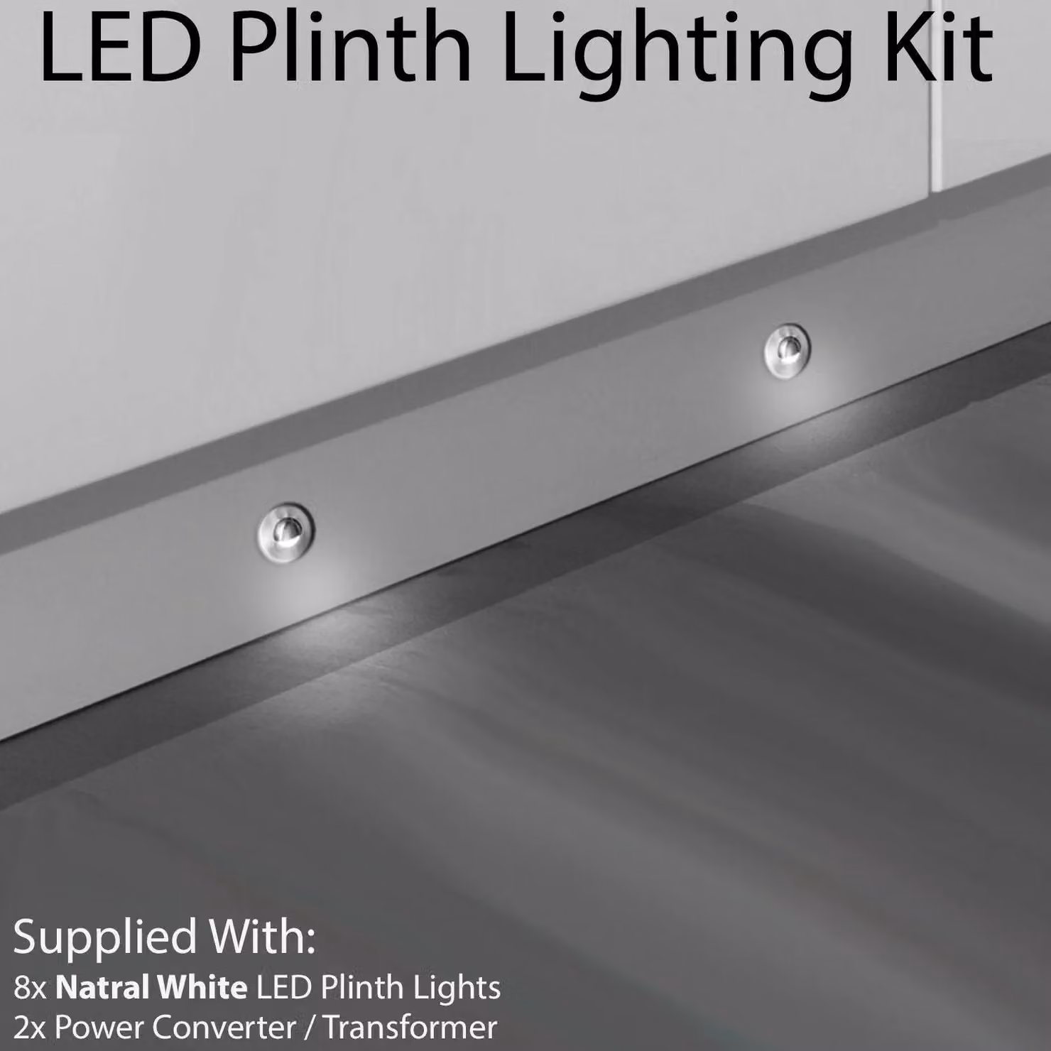 Loops Eyelid LED Plinth Light Kit with 8 Round Stainless Steel Spotlights in Silver for Kitchen and Bathroom – 2