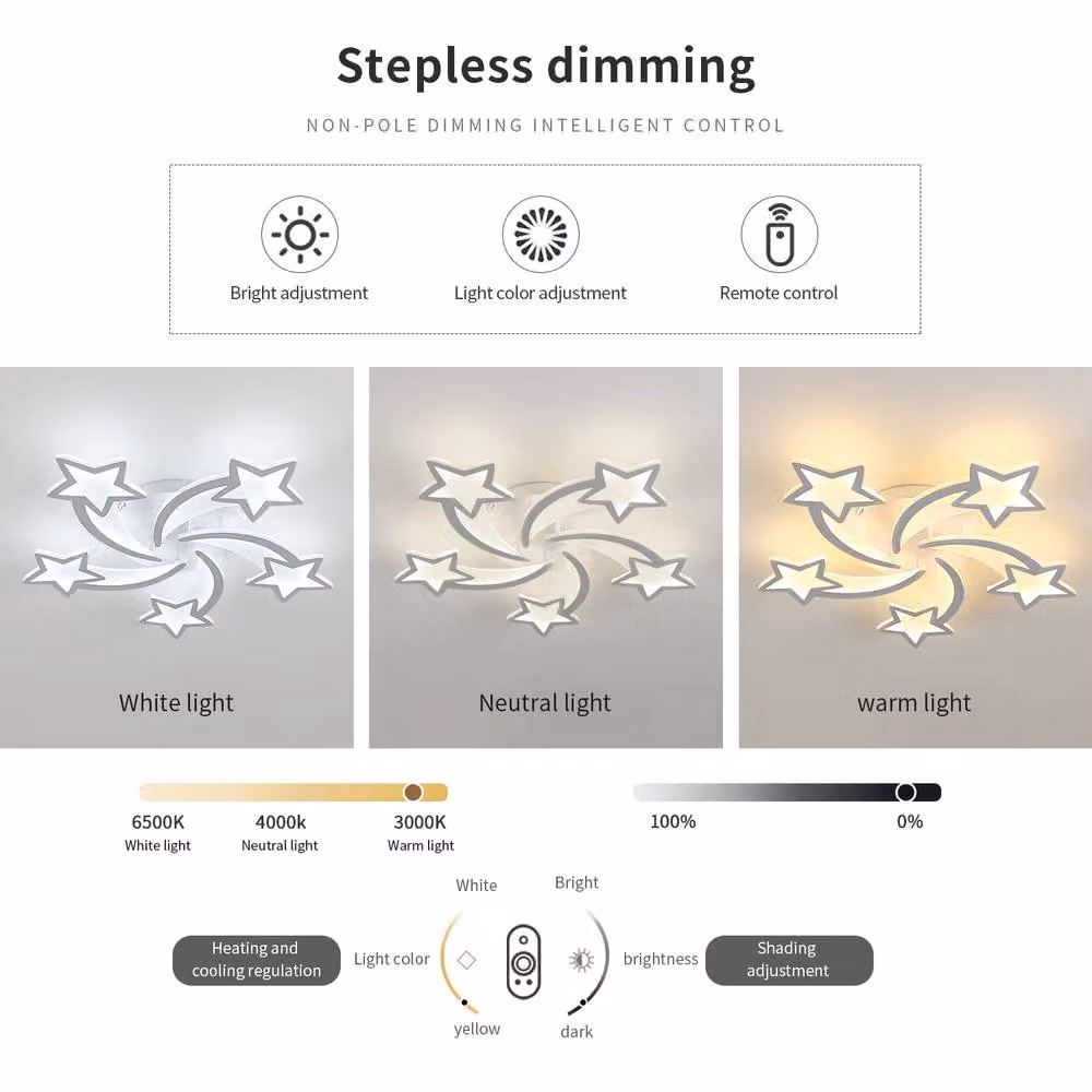 Pheashine White 5-Head LED Ceiling Light, 60W Dimmable with Remote Control, W: 70 cm – 2