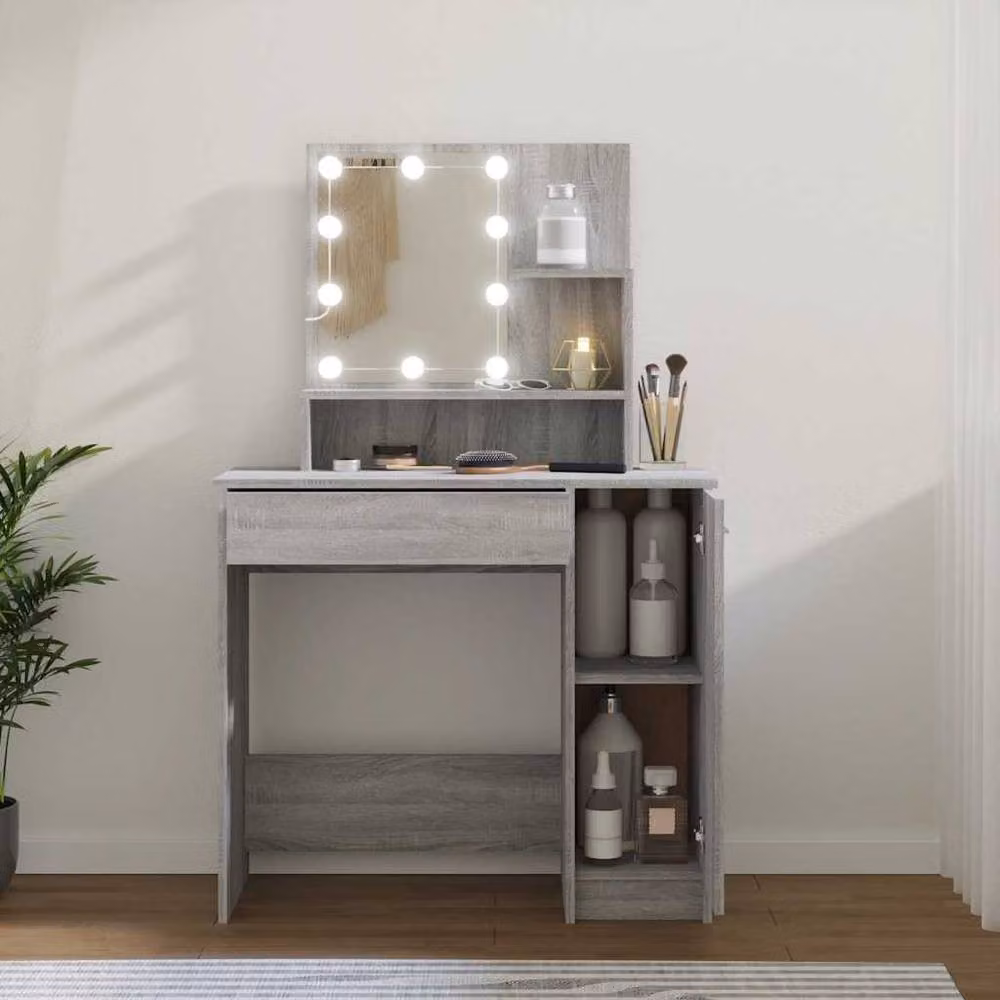 Berkfield Home Grey Sonoma Dressing Table with Hollywood LED, W: 86.5 cm, D: 35 cm, H: 136 cm – 2